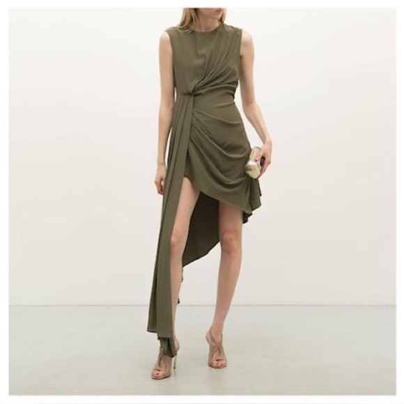 patrons of peace green dress Draped Jersey Gown with Flowing Panel – Olive Green Abaya main image 0